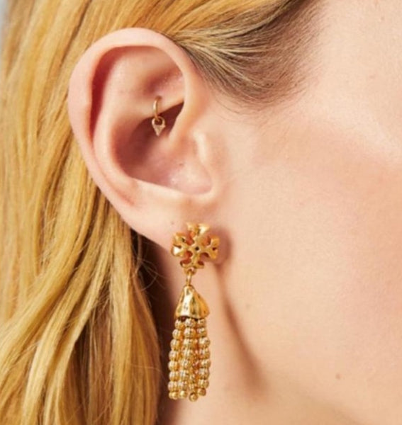 Tory Burch Roxanne Small Gold Tassels Drop Earrings