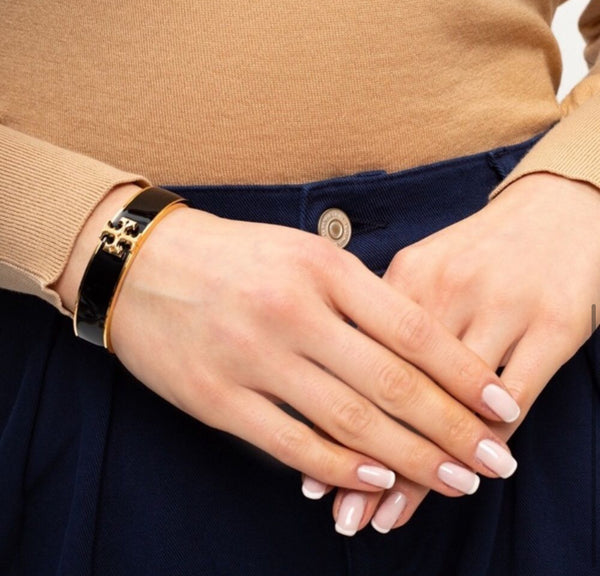 Tory Burch Gold And Black Enamel Kira Bracelet