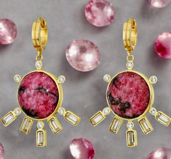 The Sole Society Fanned Huggies in Gold, Pink with Gorgeous Crystals Earrings