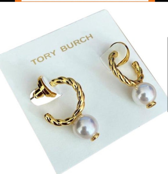 Tory Burch Baroque Pearl Rope Logo Bead Drop Earrings