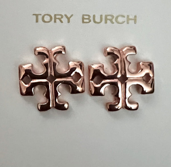 Tory Burch Rose Gold Roxanne Logo Stud Pierced Earrings