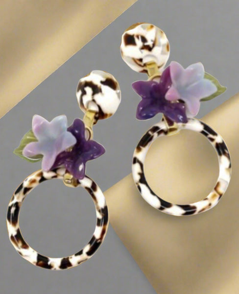 Lele Sadougui Hibiscus Circle Leopard Hoop Drop Earrings