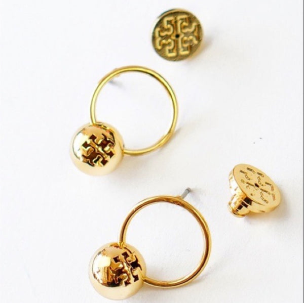 Tory Burch Logo Bead Gold Drop Earrings