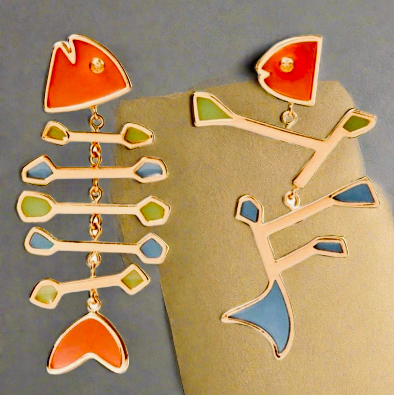 Tory Burch Fish Wishbone Mismatched Colorful Drop Earrings