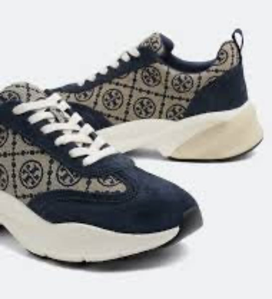 Tory Burch T Monogram Good Luck Trainer Sneakers Navy Blue T Monogram Size 11 M