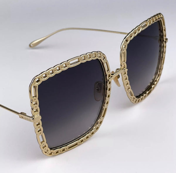 GUCCI GG1033S 002 Gold/Gray Gradient Rectangle Metal Women Sunglasses