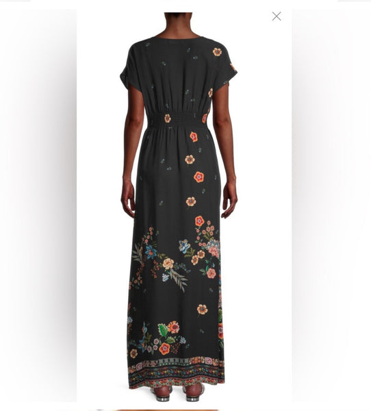 Johnny Was Ardell Black Floral Smocked Maxi Dress Size XX Large