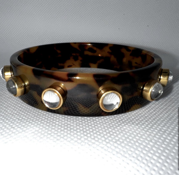 Tory Burch Split Circle Resin Tortoise Logo Bangle Bracelet