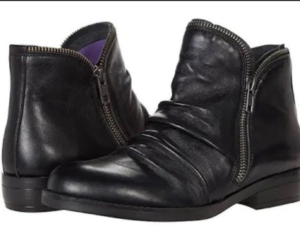 David Tate Ming Leather Double Zipper Ankle Boots Size 12 W