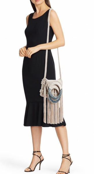 Cleobella Monaco Beige Macrame Fringed Tote or Crossbody Bag