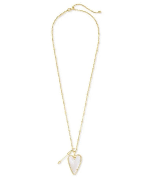 Kendra Scott Ansley Heart Gold Tone Long Pendant Necklace in Ivory Mother of Pearl