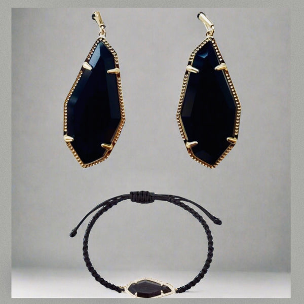 Kendra Scott Muriel Friendship Bracelet & Muriel Drop Earrings In Gold/Black Cats Eye