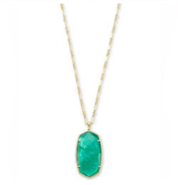 Kendra Scott Faceted Reid Gold Long Pendant Necklace in Gold Jade Green Illusion