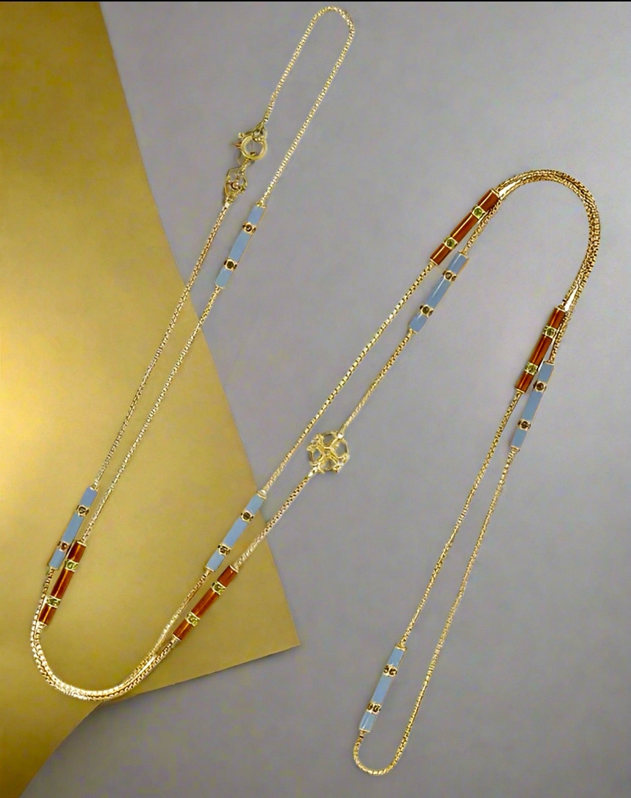 Tory Burch Kira Chain Long Necklace Gold With Enamel Colors