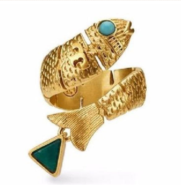 Tory Burch Gold Wrap Around Fish Ring Size 7