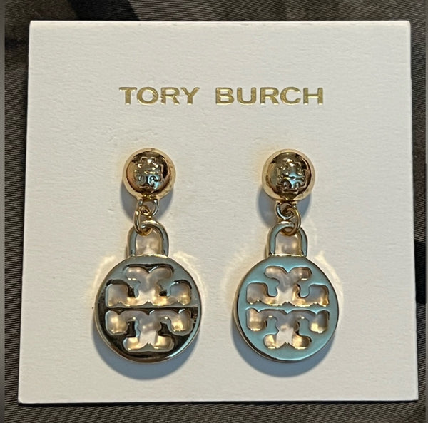 Tory Burch Gold Signature Logo Drop Earrings