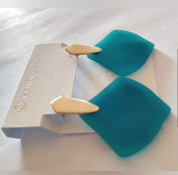 Kendra Scott Astoria Gold Drop Earrings In Teal Agate