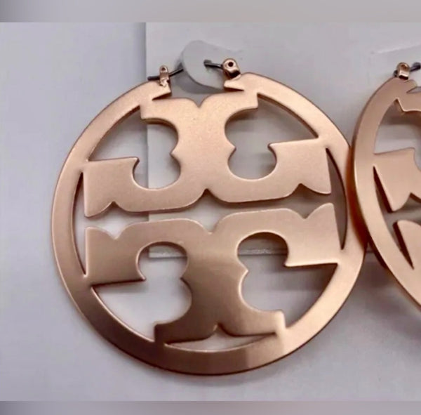 Tory Burch Rose Gold Miller Hoop Pierced Earrings