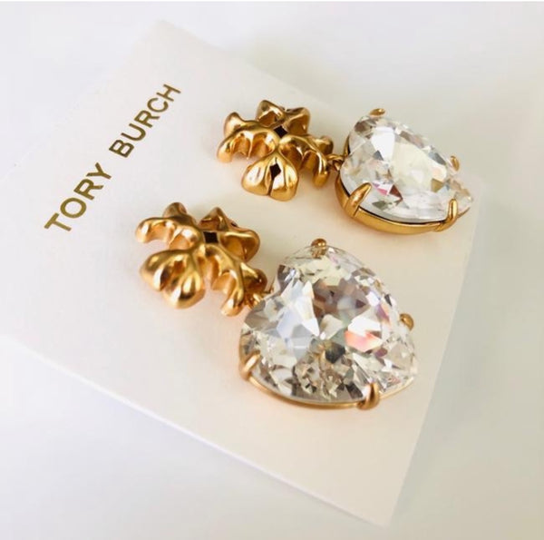 Tory Burch Roxanne Crystal Clear Heart Drop Earrings