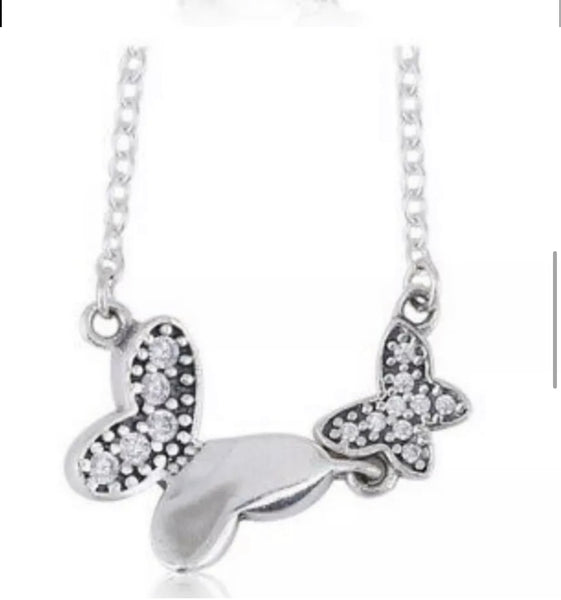 Pandora Butterfly Silver Necklace With Clear Cubic Zirconia