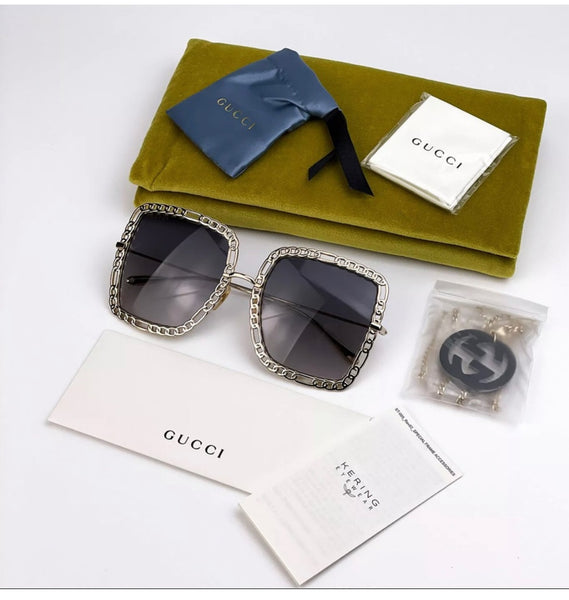 GUCCI GG1033S 002 Gold/Gray Gradient Rectangle Metal Women Sunglasses