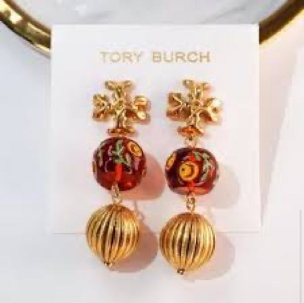 Tory Burch Roxanne Medium Double-Drop Burnt Sienna Earrings