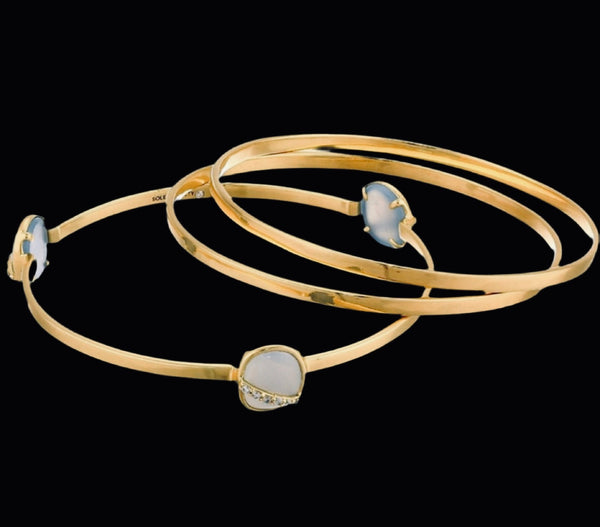 The Sole Society 3-Pack Bangle Set with Pave Accented Blue Agate Stones