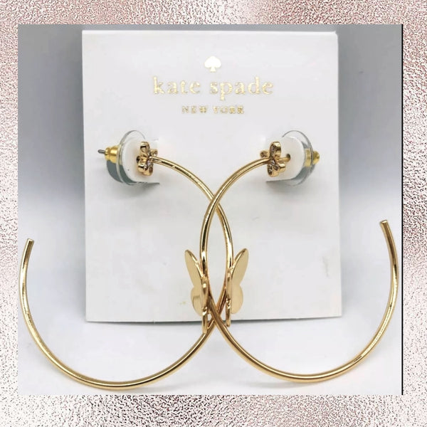 Kate Spade Gold In A Flutter Butterfly Hoop Earrings