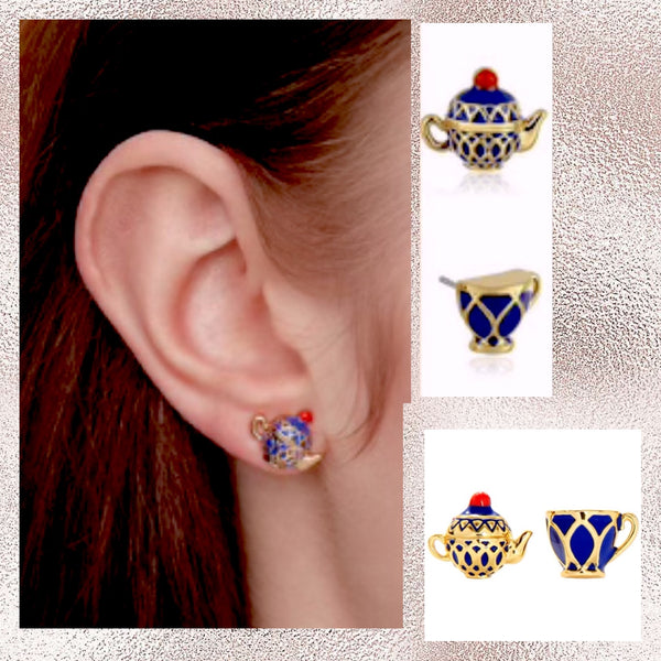 Kate Spade New York Blue Tea Cup Gold Plated Teacup Stud Earrings