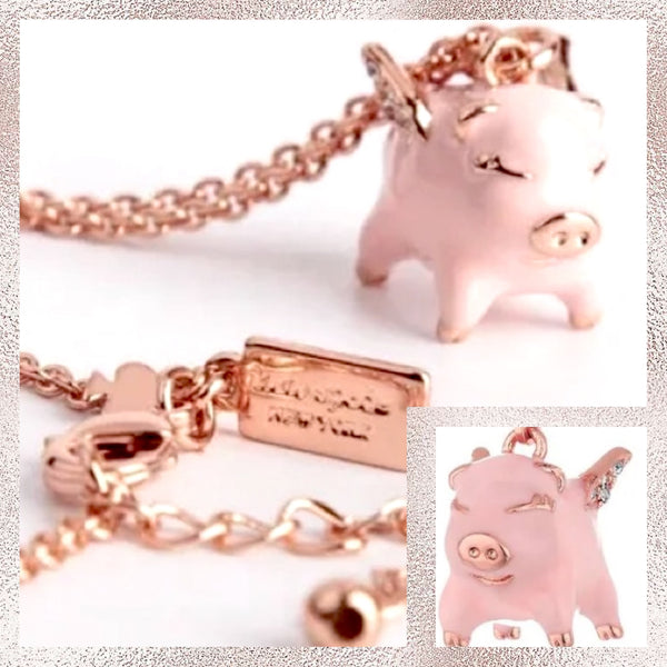 Kate Spade Cute Fashion Necklace Drop Flying Pig Lever Back Pink And Rose Gold