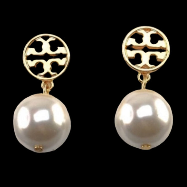 Tory Burch Logo Pearl Drop Earrings