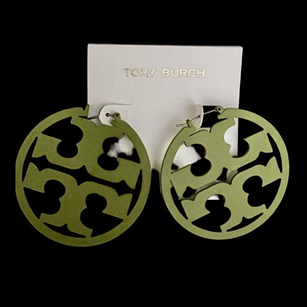 Tory Burch Miller Green Painted Hoop Earrings