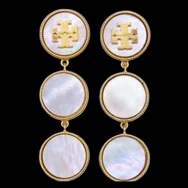 Tory Burch Semi Precious Lineal Drop Mother of Pearl Earrings