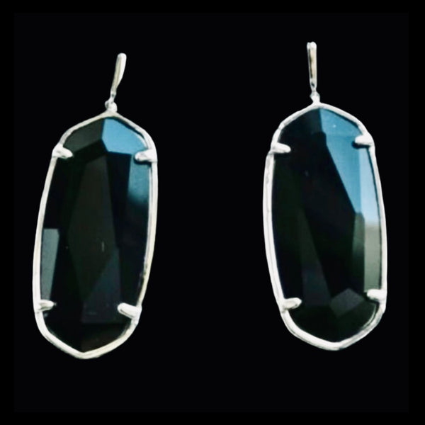 Kendra Scott Faceted Elle earrings Silver Black Opaque Glass