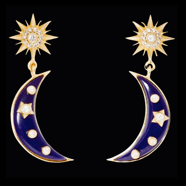 The Sole Society Intergalactic Crescent Moon With Starburst Studs Double Drop Earrings