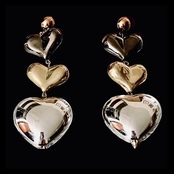 Vanessa Mooney The Maxine Heart Dark Gray, Gold & Silver Hearts Earrings