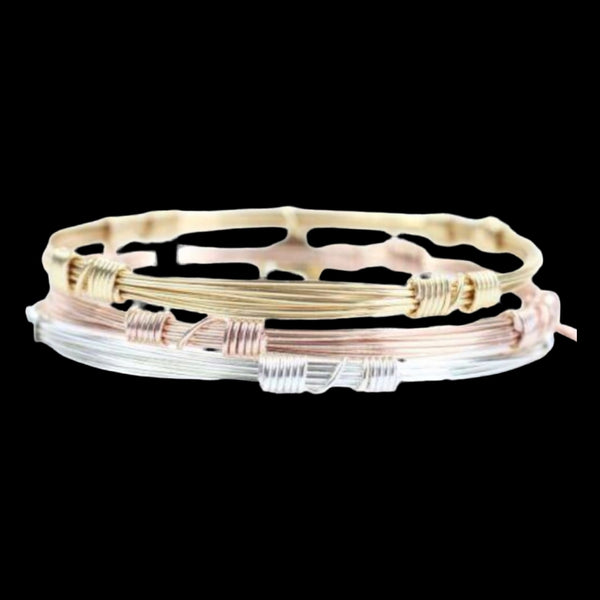 Bourbon And Boweties Multi-Color Bangle Set of 3 Stackers-Gold Plated Brass, Copper Tin Standard & Large Size