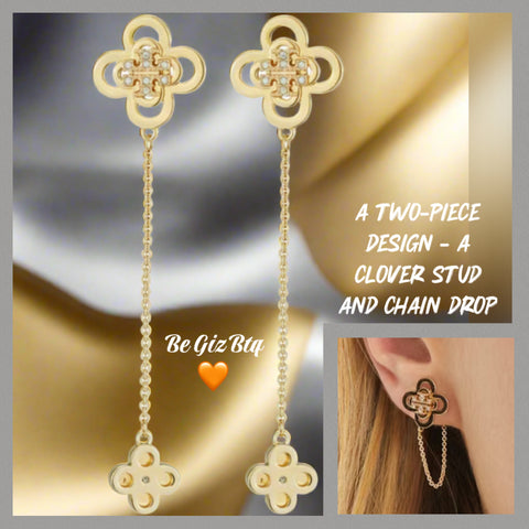 Tory Burch Kira Clover Front-Back Stud Earrings Gold with Crystals
