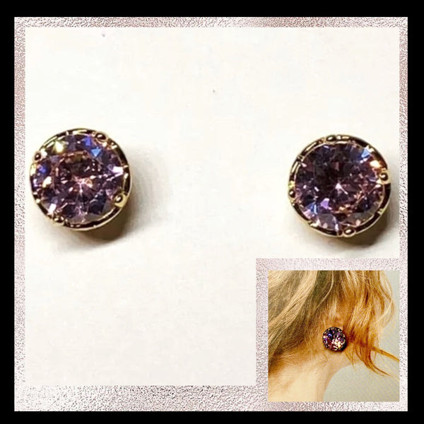 Kate Spade Lilac Bliss Stud Purple Crystal Round Gold Plated Earrings