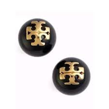 Tory Burch Evie Crystal Pearl Stud Earrings Black With Gold Tory Logo