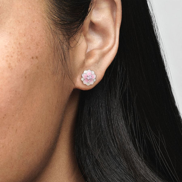 Pandora Pink Magnolia Blooms Stud CZ Earrings