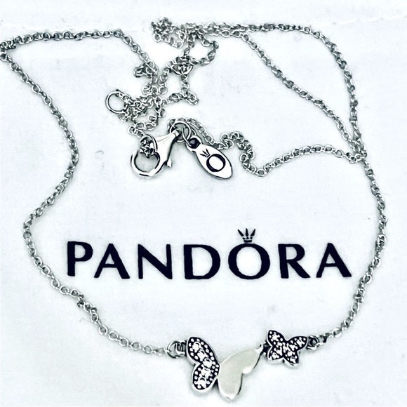 Pandora Butterfly Silver Necklace With Clear Cubic Zirconia