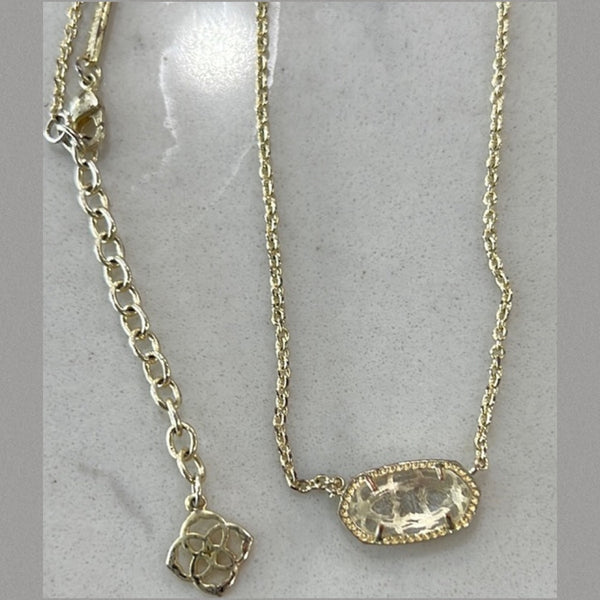 Kendra Scott Gold Pendant Necklace In Soft Clear Gray Stone