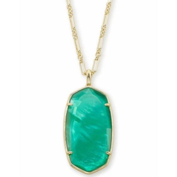 Kendra Scott Faceted Reid Gold Long Pendant Necklace in Gold Jade Green Illusion