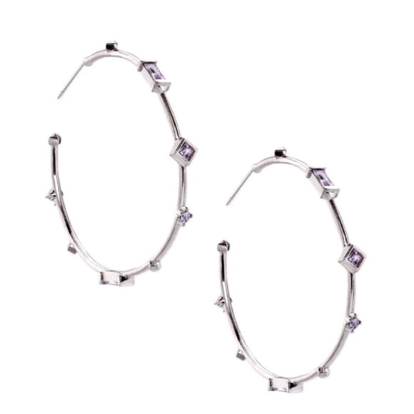 Kendra Scott Rhoan Silver Hoop Earrings In Lilac Mix