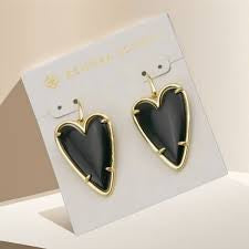 Kendra Scott Ansley Heart Black And Gold Drop Earrings In Golden Obsidian