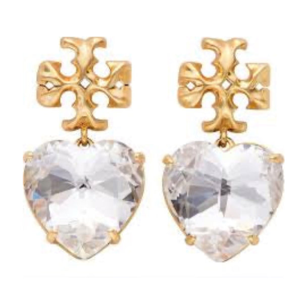 Tory Burch Roxanne Crystal Clear Heart Drop Earrings