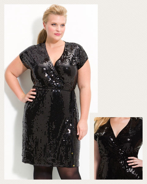 MICHAEL Michael Kors Black Sequin Wrap Cocktail Dress Plus Size 3X