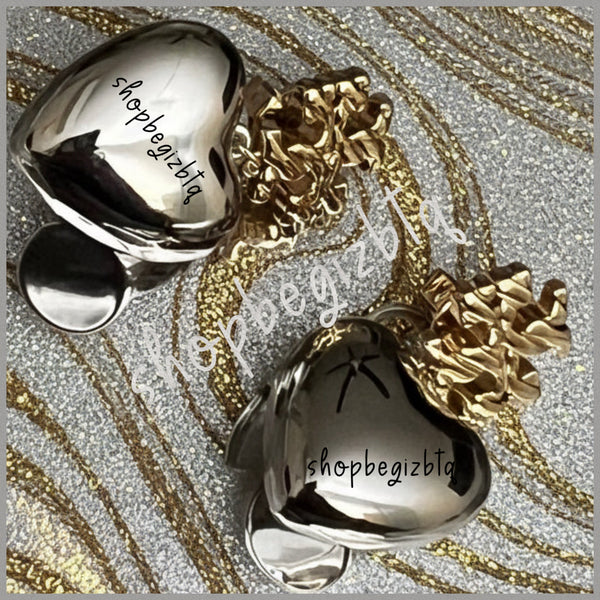 Authentic Tory Burch Textured Heart Drop Earrings in Gold and Silver