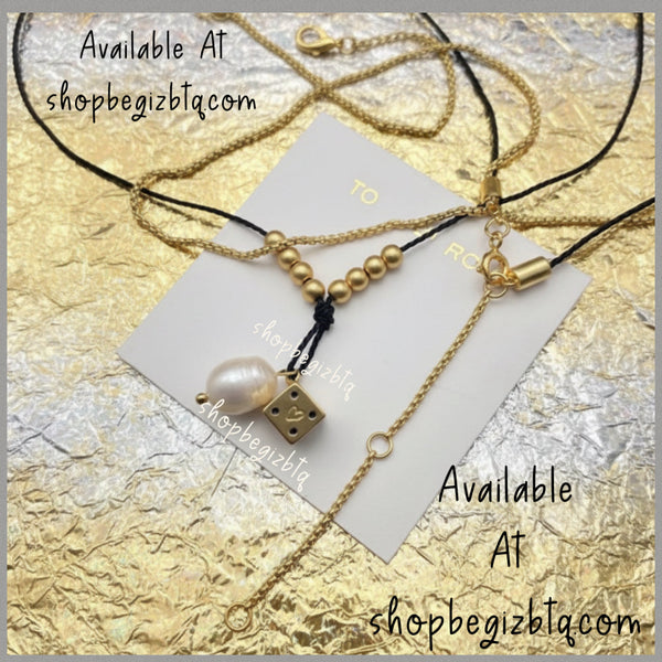Tory Burch Kira Gold And Black Cultured Pearl And Dice Pendant Necklace